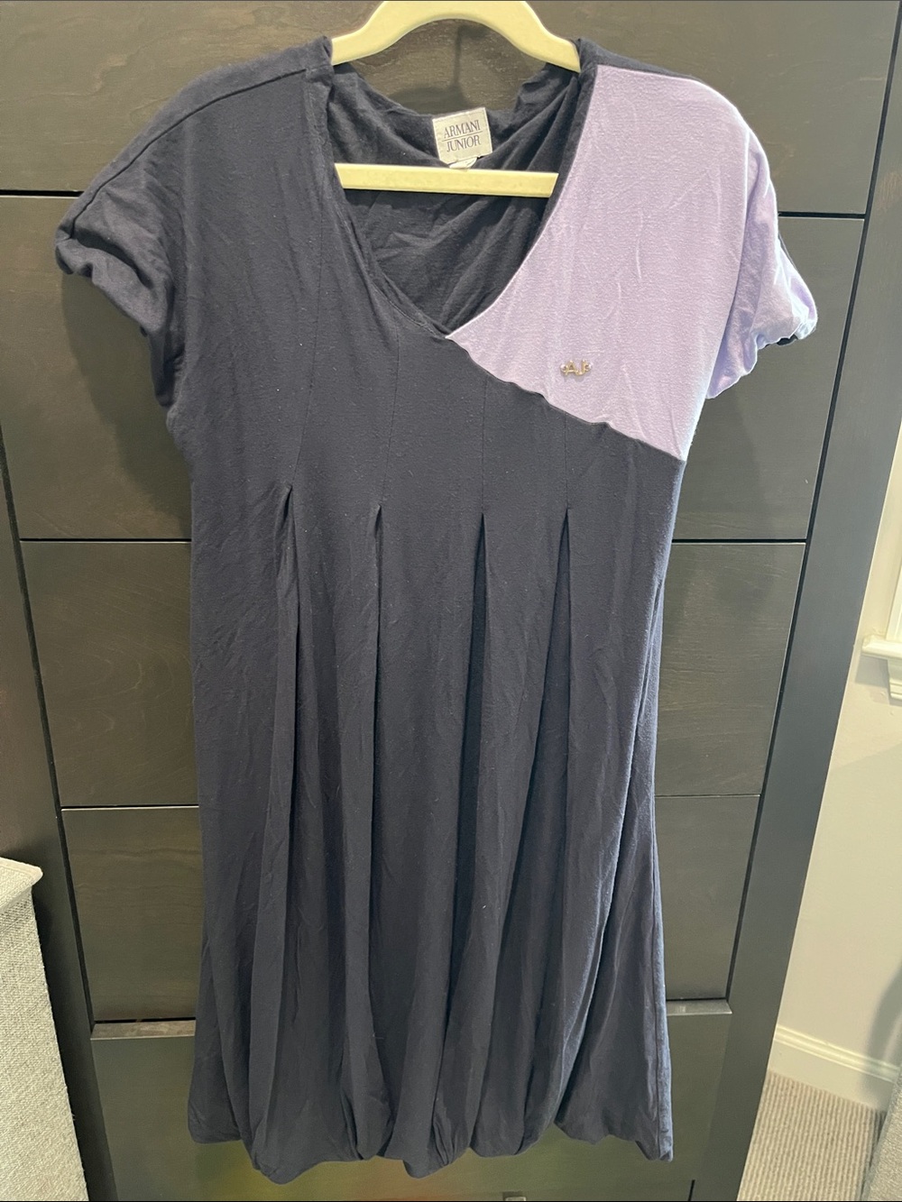 Armani Junior Navy Dress with Lavender Shoulder Panel